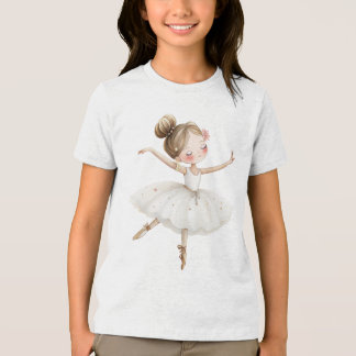 Vit ballerina Svansjön akvarell gyllene stjärnor T Shirt