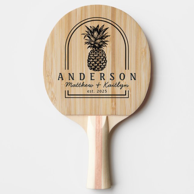 Vit Bambu Ananas Bröllopsbåge & Namn Pingisracket (Framsidan)