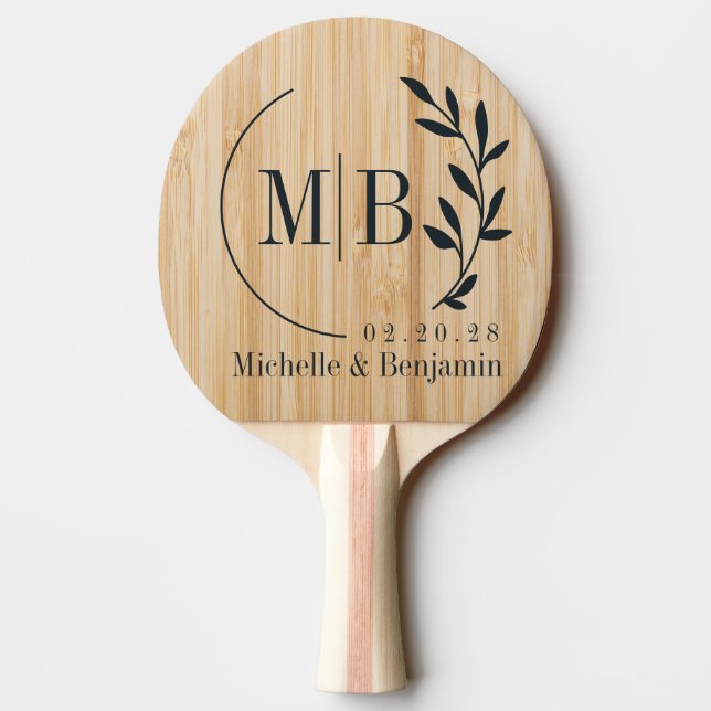 Vit Bambu Blad Bröllopsmonogram Pingisracket (Baksidan)
