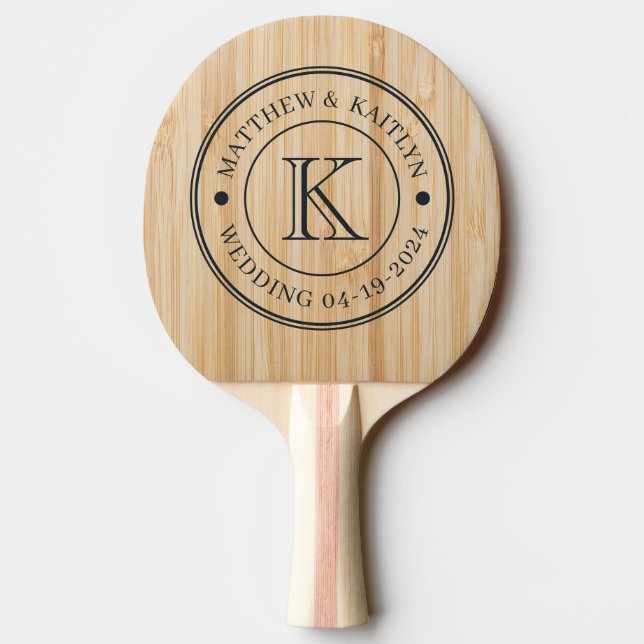 Vit Bambu Bröllopsmonogram Pingisracket (Baksidan)