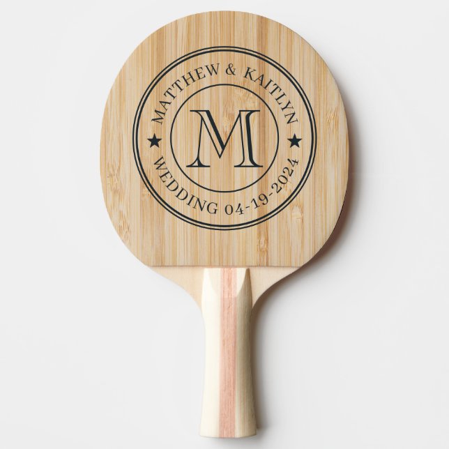 Vit Bambu Bröllopsmonogram Stjärna Pingisracket (Framsidan)