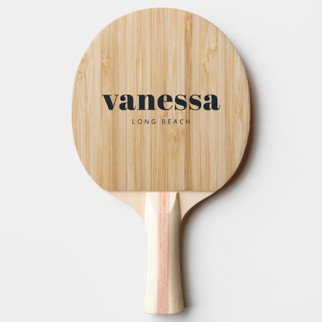 Vit Bambu Minimal Modern Klassisk Namn  Pingisracket (Baksidan)