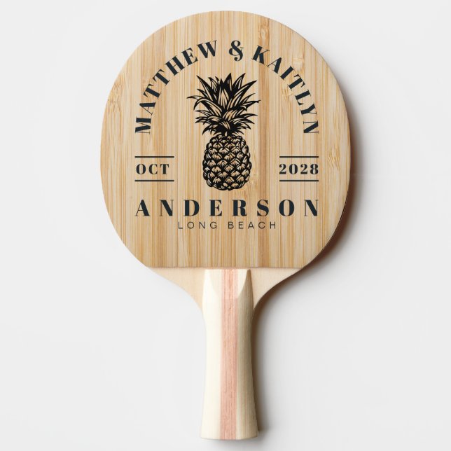 Vit Bambu Tropisk Ananas Bröllopskrona Pingisracket (Baksidan)
