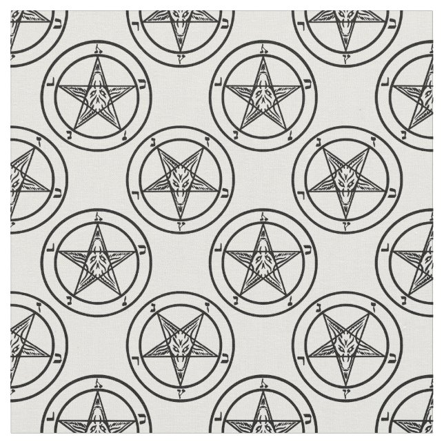 vit baphomet pentagram halloween tyg (Närbild)