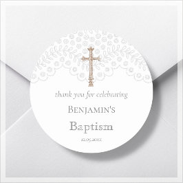 Vit Baptism Tack Classic Round Sticker Runt Klistermärke