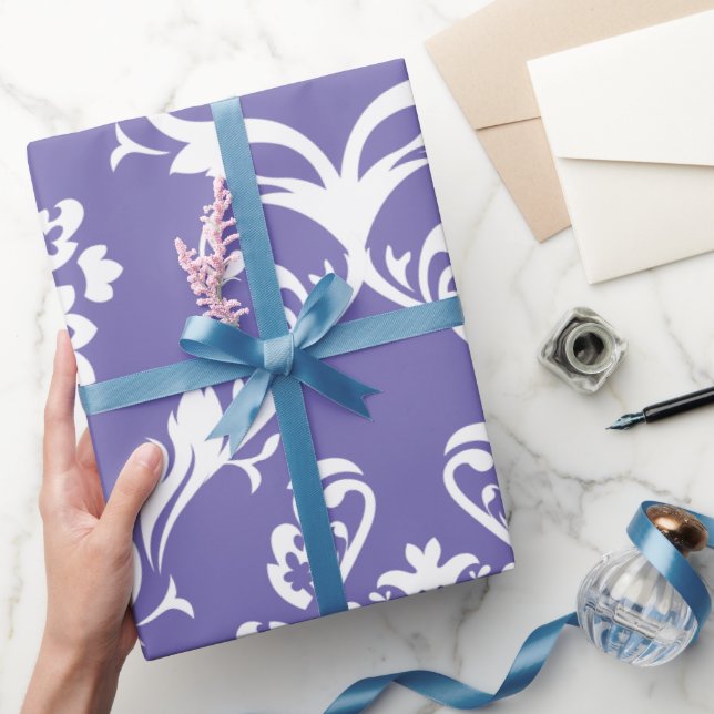 Vit Baroque Damaskers Anpassningsbar Lila Bakgrund Presentpapper (Gifting)