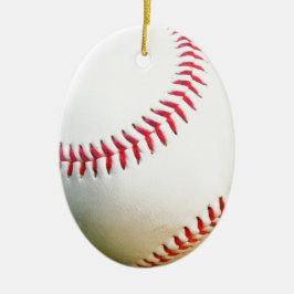 Vit baseboll med röd söm julgransprydnad keramik