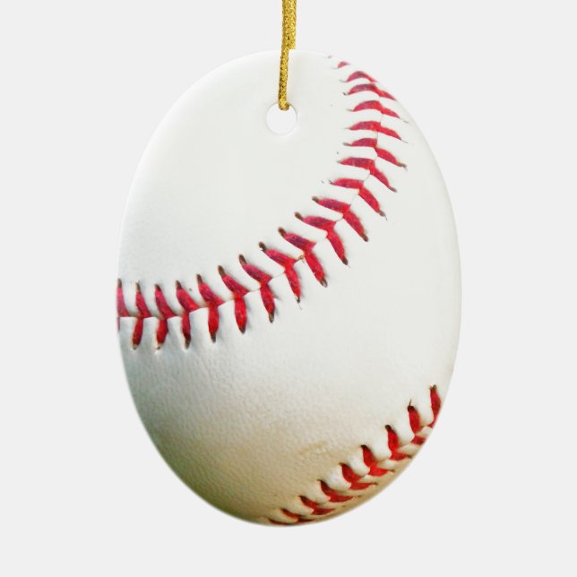 Vit baseboll med röd söm julgransprydnad keramik (Framsidan)