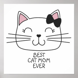 Vit bästa katt Mamma någonsin med söt tecknad katt Poster