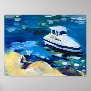 vit båt på havet poster