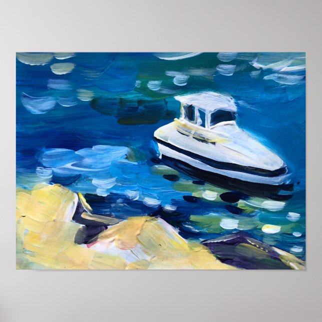 vit båt på havet poster (Framsidan)