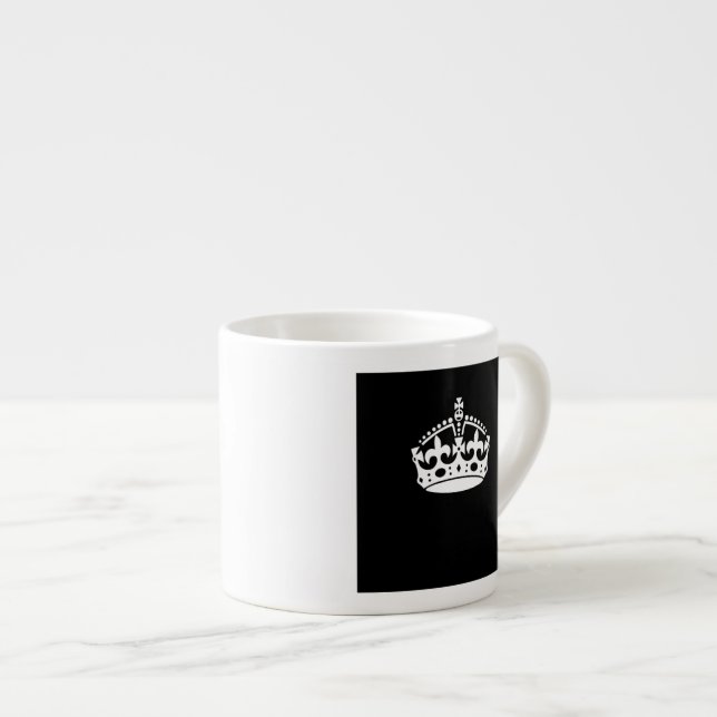 Vit Behålla Lugn Krona på svart Espressomugg (Framsida höger)