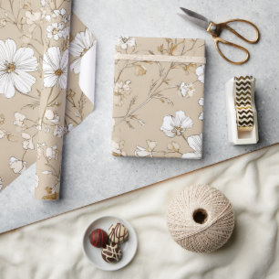Vit Beige Ditsy Blomma Elegant Boho 70-tal Vintage Presentpapper