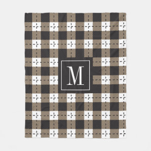 Vit beige & mörk-lila plaid mönster fleecefilt