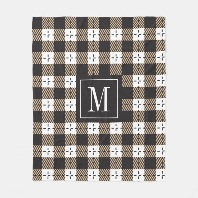 Vit beige & mörk-lila plaid mönster fleecefilt (Framsidan)