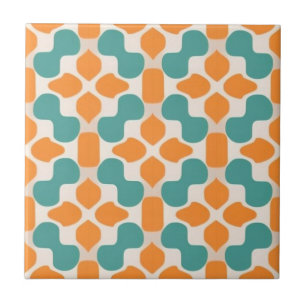 Vit, beige, vattenblå och orange blommigt kakelplatta