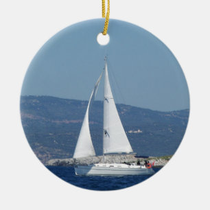 Vit Beneteau Sloop Julgransprydnad Keramik