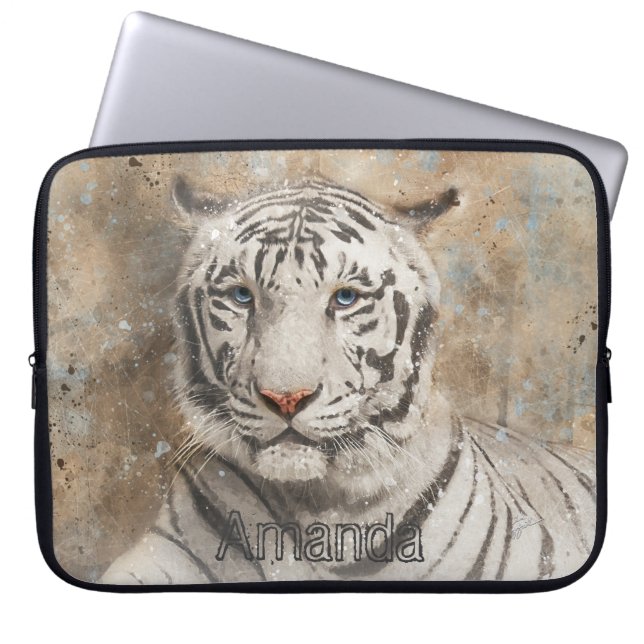 Vit bengal Tiger Watercolor Monogram Laptop Fodral (Framsidan)