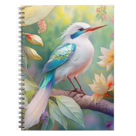 Vit bestritt Iridescent Teal Vinge Fantasy Bird Anteckningsbok