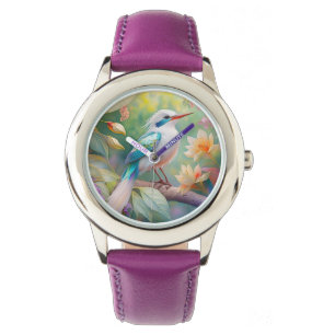 Vit bestritt Iridescent Teal Vinge Fantasy Bird Armbandsur