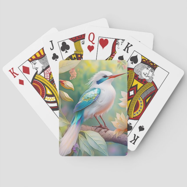 Vit bestritt Iridescent Teal Vinge Fantasy Bird Casinokort (Baksidan)