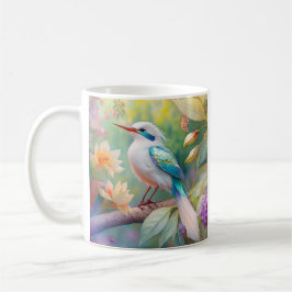 Vit bestritt Iridescent Teal Vinge Fantasy Bird Kaffemugg