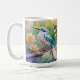 Vit bestritt Iridescent Teal Vinge Fantasy Bird Kaffemugg