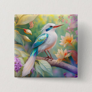 Vit bestritt Iridescent Teal Vinge Fantasy Bird Knapp