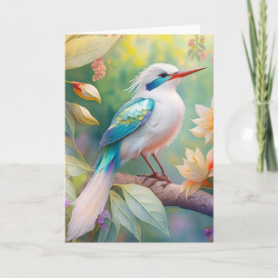 Vit bestritt Iridescent Teal Vinge Fantasy Bird Kort