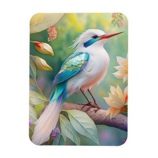 Vit bestritt Iridescent Teal Vinge Fantasy Bird Magnet