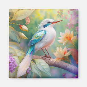 Vit bestritt Iridescent Teal Vinge Fantasy Bird Magnet