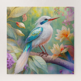 Vit bestritt Iridescent Teal Vinge Fantasy Bird Pussel