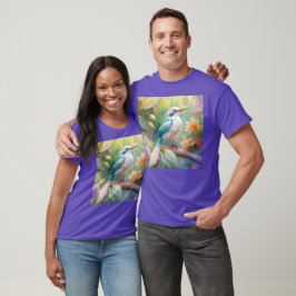 Vit bestritt Iridescent Teal Vinge Fantasy Bird T Shirt