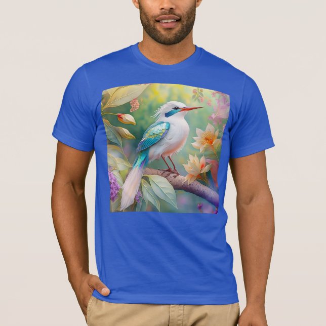 Vit bestritt Iridescent Teal Vinge Fantasy Bird T Shirt (Framsida)