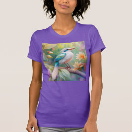 Vit bestritt Iridescent Teal Vinge Fantasy Bird T Shirt
