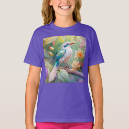 Vit bestritt Iridescent Teal Vinge Fantasy Bird T Shirt