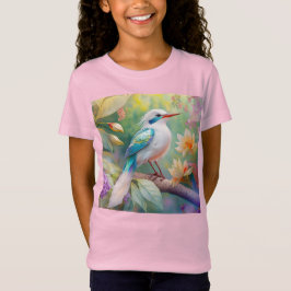 Vit bestritt Iridescent Teal Vinge Fantasy Bird T Shirt