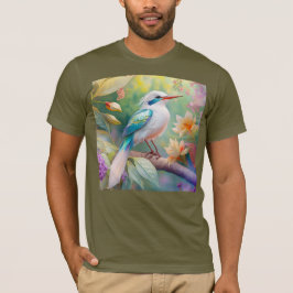 Vit bestritt Iridescent Teal Vinge Fantasy Bird T Shirt