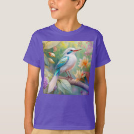 Vit bestritt Iridescent Teal Vinge Fantasy Bird T Shirt