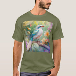 Vit bestritt Iridescent Teal Vinge Fantasy Bird T Shirt