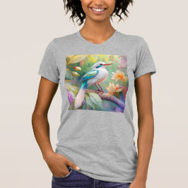 Vit bestritt Iridescent Teal Vinge Fantasy Bird T Shirt