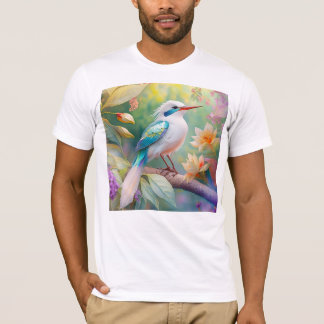 Vit bestritt Iridescent Teal Vinge Fantasy Bird T Shirt