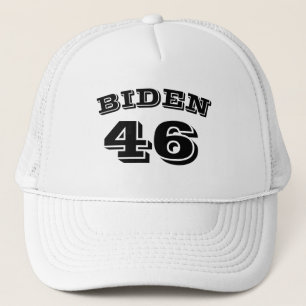 Vit, biden 46 vita, böjda svarta brev vita keps