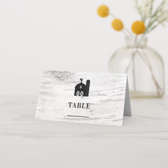 Vit Björk Rustik Lanthugg Boningshus Hjorthorn Placeringskort (Framsida)