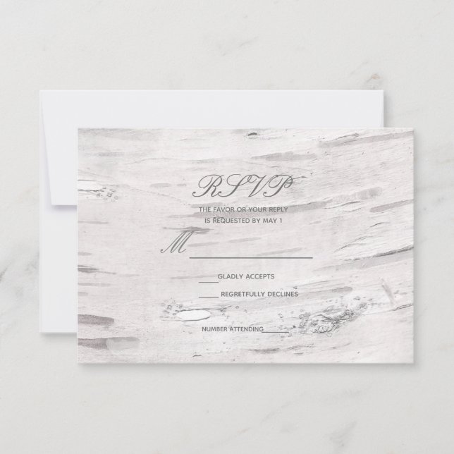 Vit Björk Trä Rustik Lada Land Bryllup RSVP OSA Kort (Framsida)