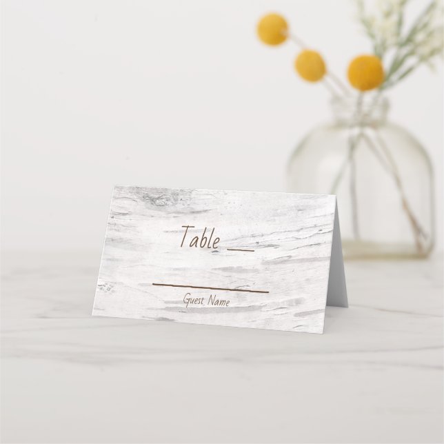 Vit björkträ rusticitet lada bröllopsbord sittplat placeringskort (Framsida)