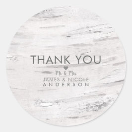 Vit Björkträ Rustik Lanthustruudding Favor Runt Klistermärke