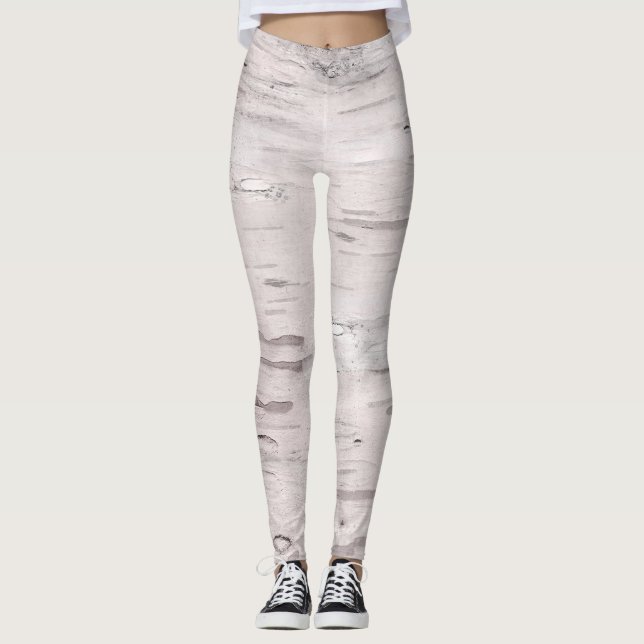 Vit Björkträ Rustik Lantlig Bondgård Chic Leggings (Framsida)