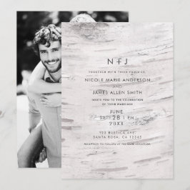 Vit björkträ rustika lada modern foto bröllop inbjudningar