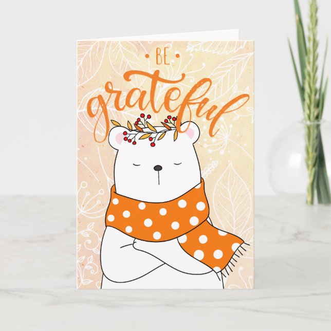 Vit björn med orange halsduk - Var tacksam Kort (Framsida)